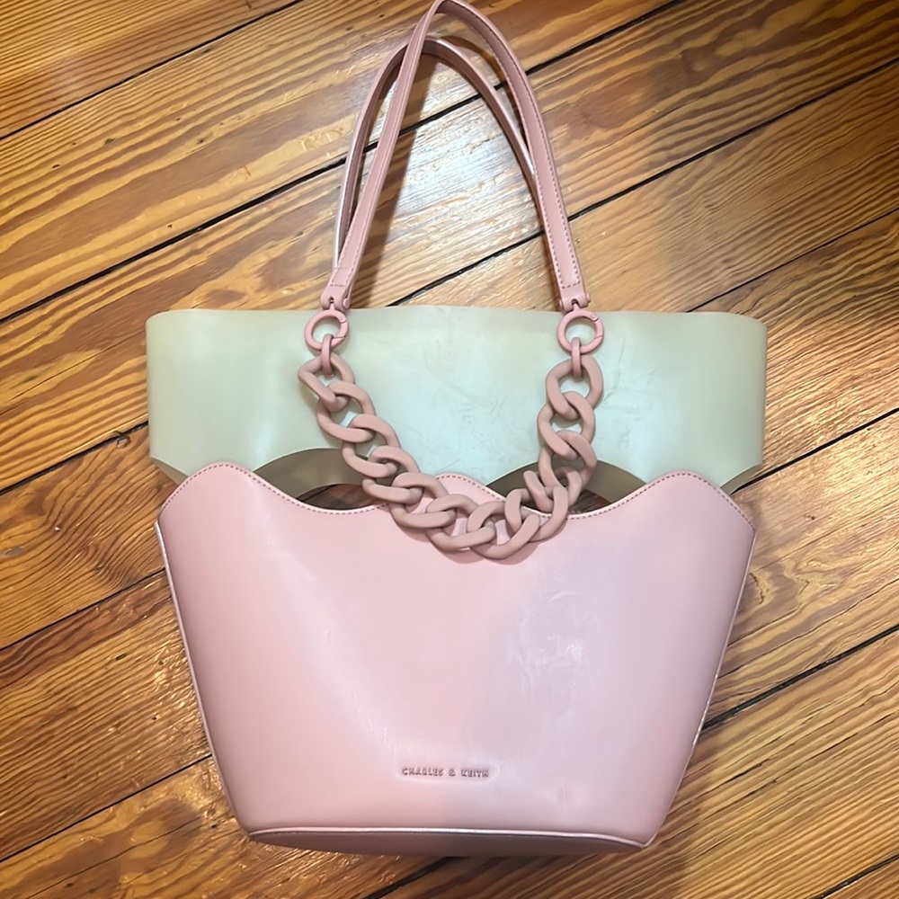 Charles and Keith pink and tan tote